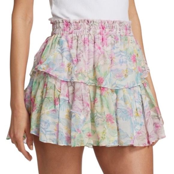LoveShackFancy Dresses & Skirts - Love Shack Fancy Ruffle Mini Skirt Womens XS Lago Di Como Floral Print Pink Blue